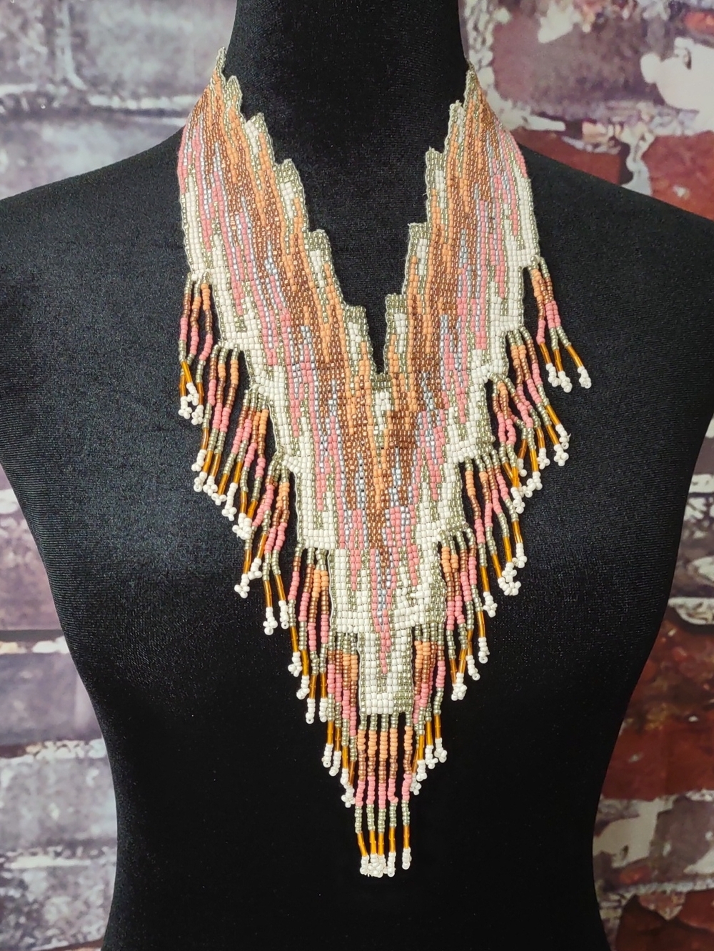 Handcrafted Beaded Fringe V-Shape Bib Necklace